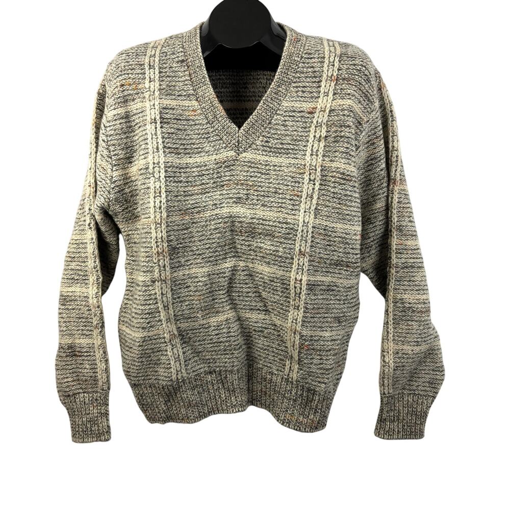 Vintage Pendleton Pure Virgin Wool V-Neck Sweater‎ USA Made Gray Speckled Size L